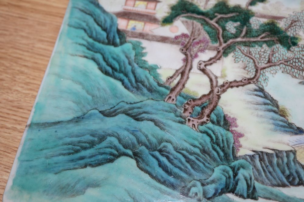 A Chinese famille rose ceramic panel, 33cm sq.